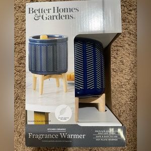Better Homes & Gardens Electric Navy Ceramic Wax Warmer with Wood Stand,